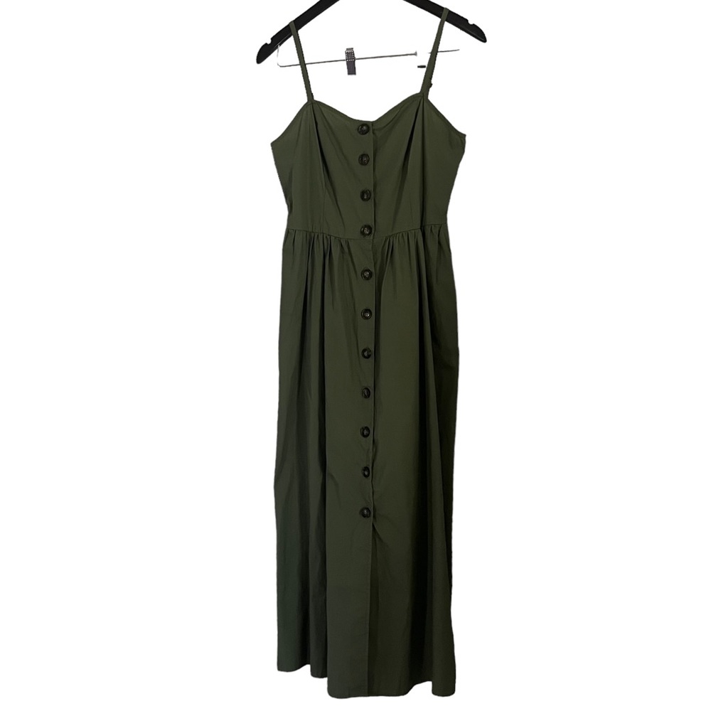 Who What Wear | Womens 100% Cotton Army Green  Button Up Wide Hem Midi Dress | M - Picture 14 of 17